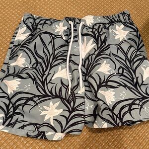 Reiss Gray and Black Floral Swim Trunks